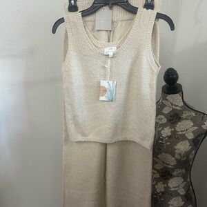 Cozy Knit Tank & Wide-Leg Pants Set - Cream